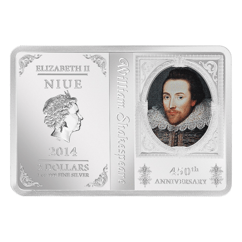 Pièce 1 once d'argent Épreuve numismatique 450ème anniversaire de Shakespeare 2014