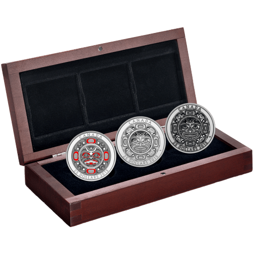 Set of 3 x 1 oz 2015 Singing Moon Mask Coloured Silver Coins