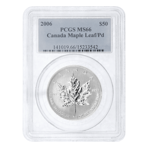 Pièce 1 once de palladium Feuille d'érable canadienne PCGS MS-66 2006