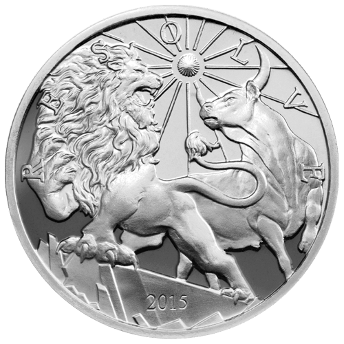 Ronde 10 onces d'argent Épreuve numismatique Série Les anciens modernes : Lion et taureau 2015