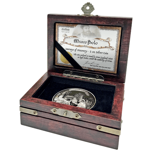 Pièce 2 onces d'argent épreuve numismatique Voyages de découverte Marco Polo 2015