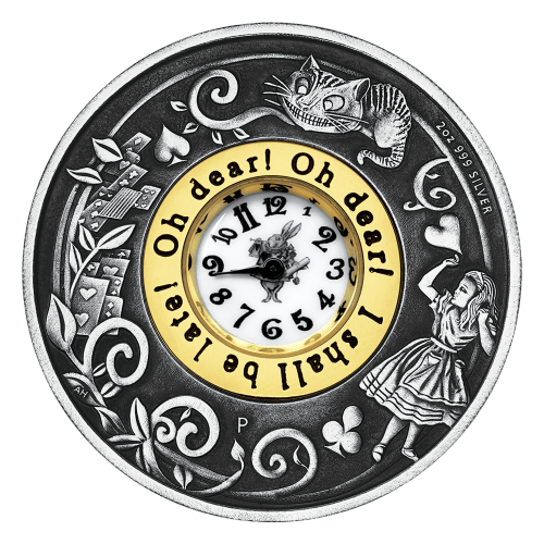 Pièce 2 onces d'argent 150e anniversaire des Aventures d'Alice aux pays des merveilles Horloge 2015 | Monnaie de Perth
