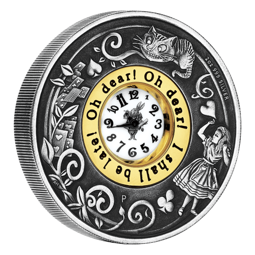 Pièce 2 onces d'argent 150e anniversaire des Aventures d'Alice aux pays des merveilles Horloge 2015 | Monnaie de Perth
