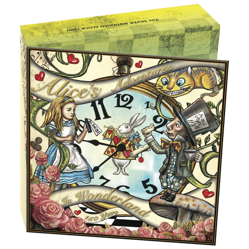 Pièce 2 onces d'argent 150e anniversaire des Aventures d'Alice aux pays des merveilles Horloge 2015 | Monnaie de Perth