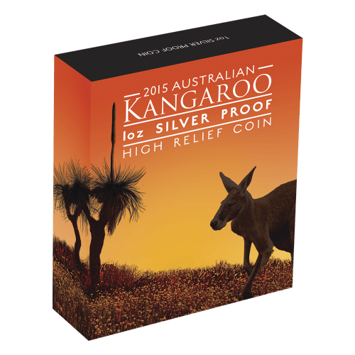 Pièce 1 once d'argent Épreuve numismatique Kangourou australien Haut relief 2015 | Monnaie de Perth