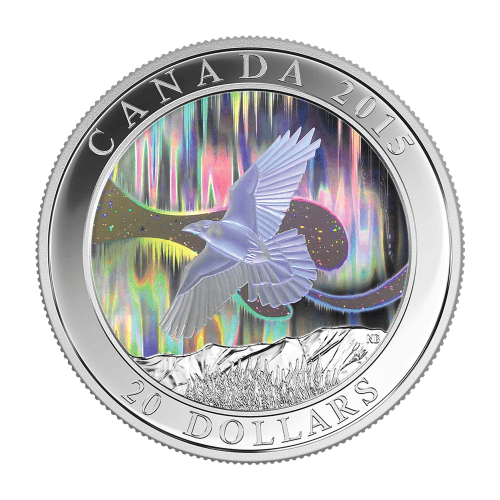 Pièce 1 once d'argent épreuve numismatique Aurores boréales : Le Corbeau 2015
