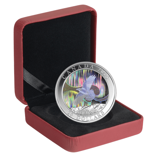 Pièce 1 once d'argent épreuve numismatique Aurores boréales : Le Corbeau 2015