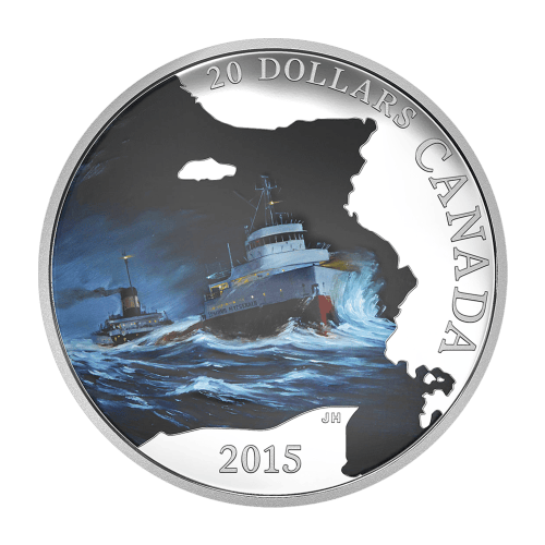 Pièce 1 once d'argent Épreuve numismatique Série Bateaux perdus dans les eaux canadiennes | S.S. Edmund Fitzgerald 2015