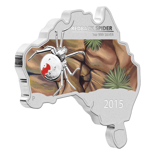 Pièce 1 once d'argent en forme de carte d'Australie Araignée à dos rouge 2015 | Monnaie de Perth