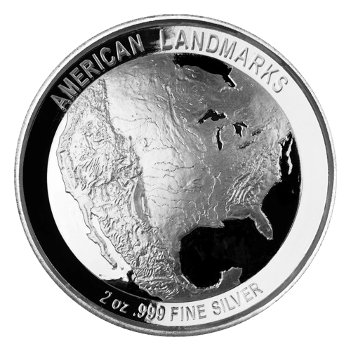 2 oz American Landmarks Series Liberty Island Ultra High Relief Silver Round | Elemetal Mint