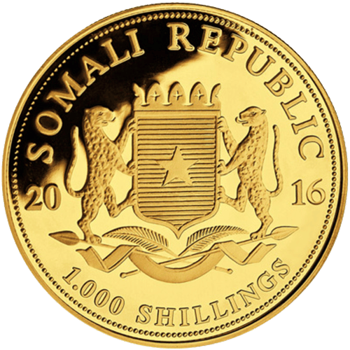 Pièce 1 once d'or Éléphant d'Afrique somalien 2016