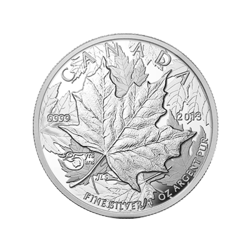 Pièce 1 once d'argent Épreuve numismatique Haut relief Piedfort 25e anniversaire de la Feuille d'érable 2013