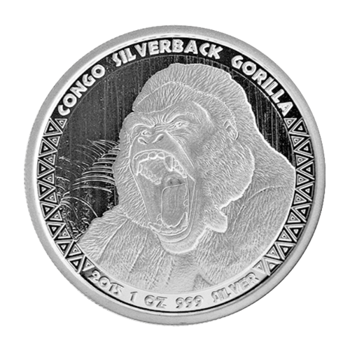 Pièce 1 once d'argent Gorille à dos argenté du Congo 2015