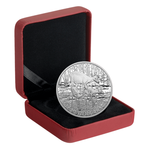 Pièce 1 once d'argent Épreuve numismatique Cerf de Virginie : Femelle et ses petits 2014