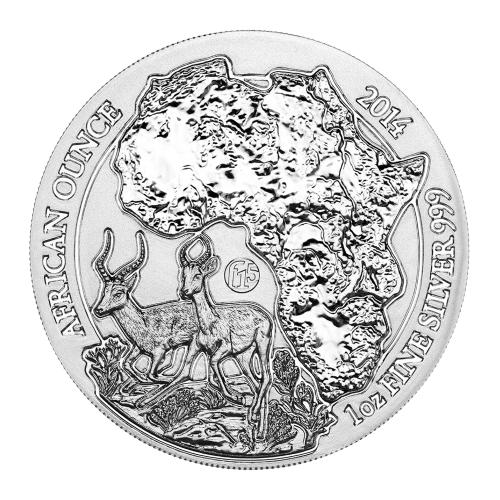 Pièce 1 once d'argent Impala africaine Rwanda 2014