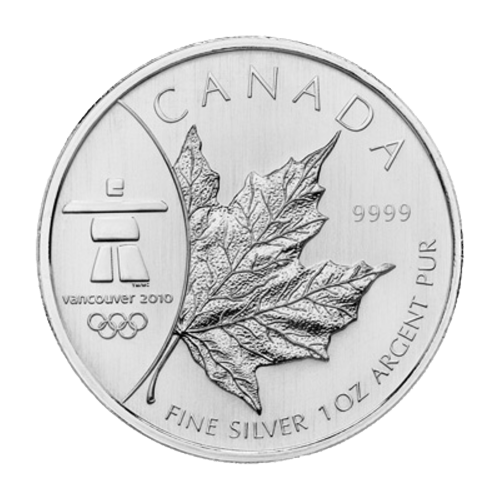 Pièce 1 once d'argent Feuille d'érable canadienne Marque d'atelier Olympiques 2008
