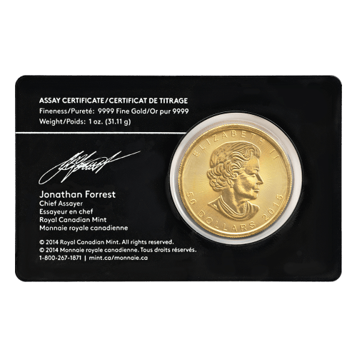 Pièce 1 once d'or Feuille d'érable canadienne dans une carte Certicard | Monnaie royale canadienne