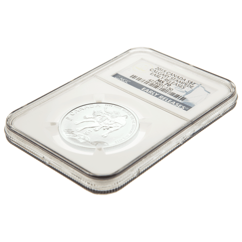 Pièce 1/2 once d'argent Stampede de Calgary MS-70 avec étiquette bleue (sortie anticipée) 2015