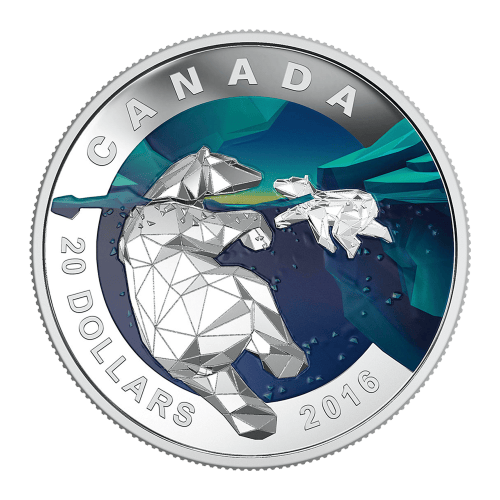 Pièce 1 once d'argent Épreuve numismatique Art et géométrie | Ours polaire 2016