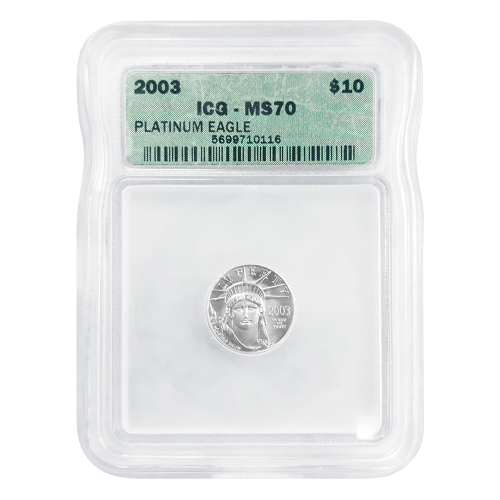 Pièce 1/10 once de platine Aigle américain MS-70 ICG 2003 | Monnaie des États-Unis