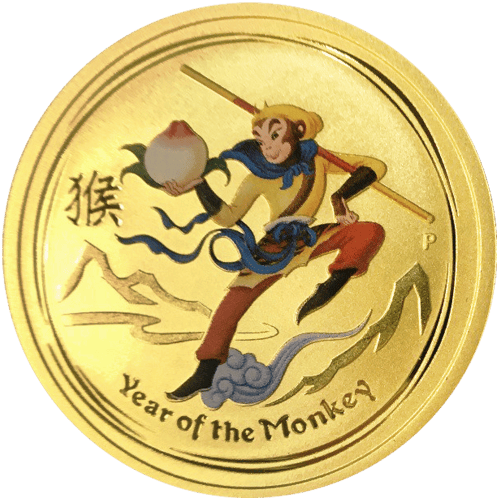 Pièce 1 once d'or coloré Roi des singes 2016 Monnaie de Perth