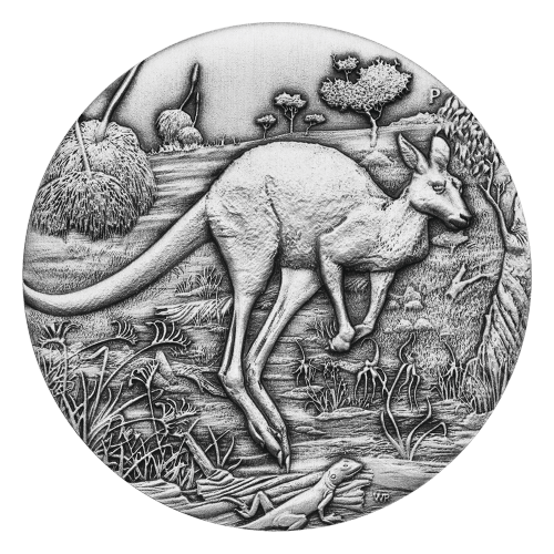 2 oz 2016 Australian Kangaroo Antiqued High Relief Silver Coin | Perth Mint