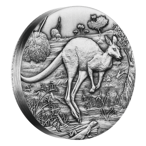 2 oz 2016 Australian Kangaroo Antiqued High Relief Silver Coin | Perth Mint