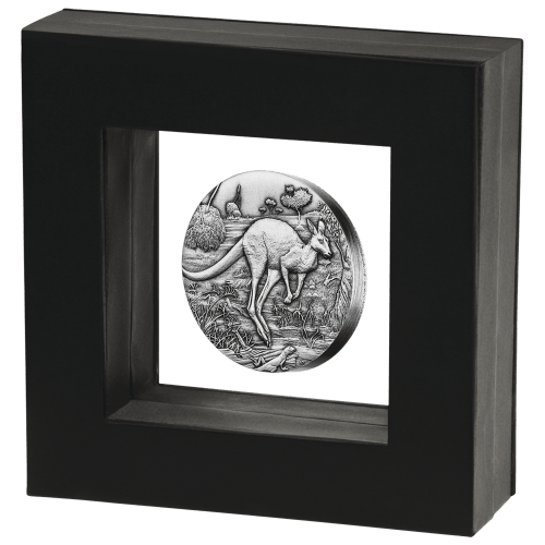 2 oz 2016 Australian Kangaroo Antiqued High Relief Silver Coin | Perth Mint