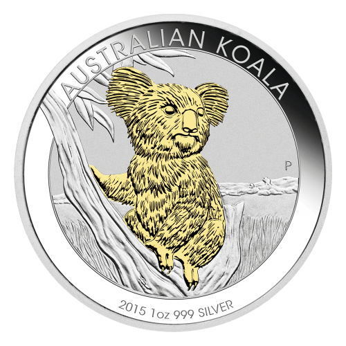 Pièce 1 once d'argent doré Koala australien 2015 | Monnaie de Perth