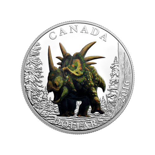 Pièce 1/2 once d'argent Épreuve numismatique L'ère des dinosaures | Le Lézard à cornes 2016