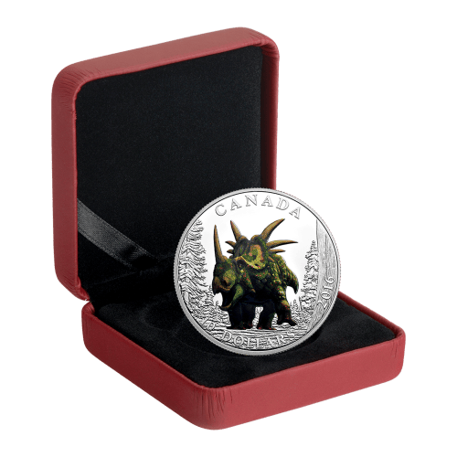 Pièce 1/2 once d'argent Épreuve numismatique L'ère des dinosaures | Le Lézard à cornes 2016
