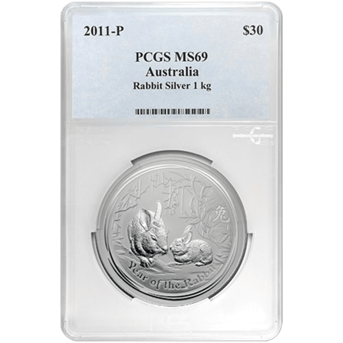 Pièce 1 kilo d'argent MS-69 PCGS Série Lunaire Année du Lapin 2011 | Monnaie de Perth