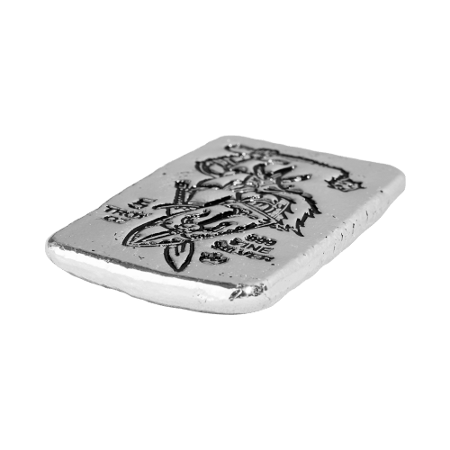 5 oz Hand Poured Viking Flail And Shield Silver Bar | Monarch Precious Metals