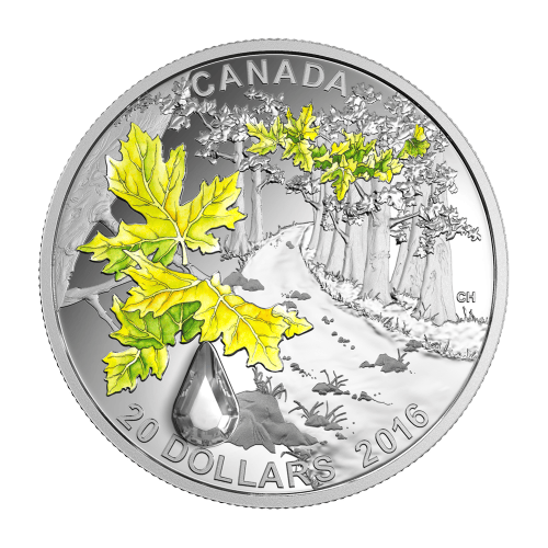 1 oz 2016 Jewel of the Rain Bigleaf Maple Colourized Silver Coin | Royal Canadian Mint