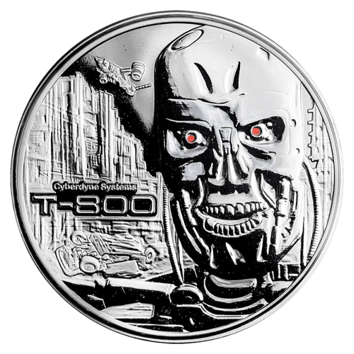 Ronde d'argent épreuve numismatique inverse Terminator T-800 2 onces