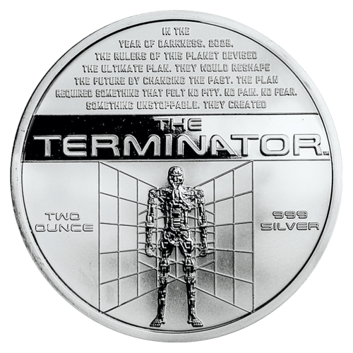 Ronde d'argent épreuve numismatique inverse Terminator T-800 2 onces