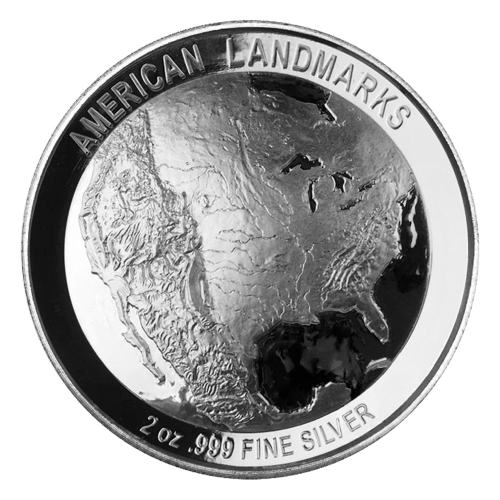 Ronde 2 onces d'argent Très haut relief Série Monuments américains : Mount Rushmore | Elemetal Mint