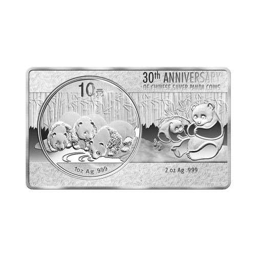 Lingot 3 onces d'argent 30e anniversaire de la pièce Panda de Chine 2013