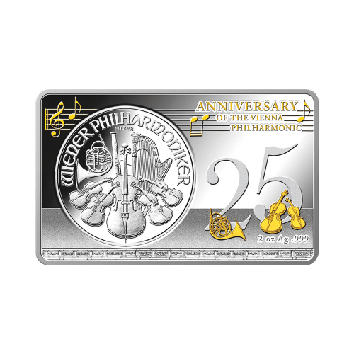 Lingot 3 onces d'argent 25e anniversaire de la pièce Philharmonique de Vienne 2014