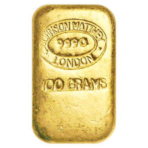100 gram Vintage Hand Poured Gold Bar | Johnson Matthey