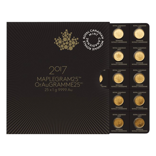 Plaquette de pièces 25 g (25 x 1 g) en or MapleGram25 2017 | Monnaie royale canadienne
