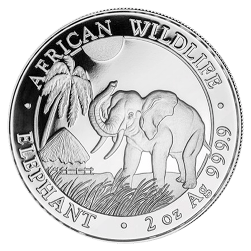 Pièce 2 onces d'argent Éléphant d'Afrique somalien 2017