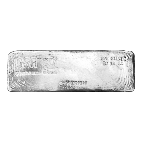 Lingot d'argent coulé des Raffineurs d'argent canadiens de 50 onces