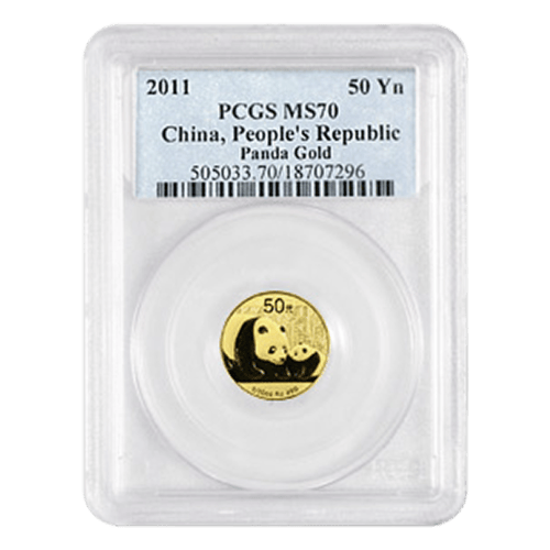 Pièce d'or Panda Chine PCGS MS 70 2011 1/10 once