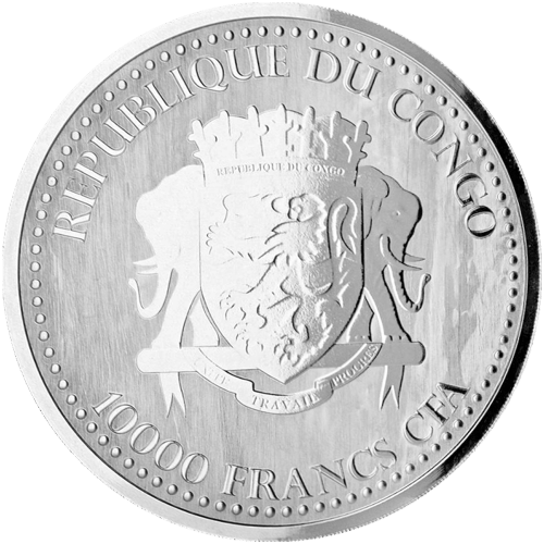 Pièce 1 kilo d'argent Gorille à dos argenté Congo 2017