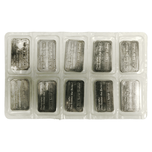 Sheet of 10 x 1 oz Sooter Studios Silver Bars | Johnson Matthey
