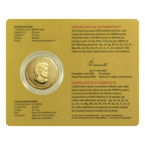 1 oz 2008 99999 Fine Canadian Maple Leaf Gold Coin | Royal Canadian Mint
