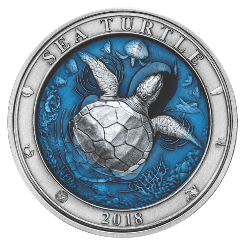 Pièce 3 onces d'argent Tortue de mer | Monde sous-marin de la Barbade 2018