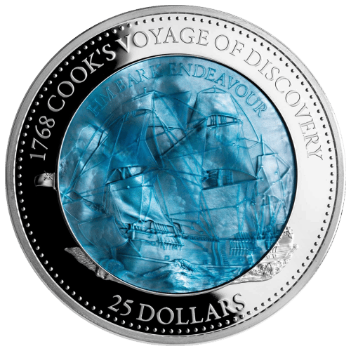 5 oz 2018 Mother of Pearl 250th Anniversary of Cook's Endeavor Silver Coin