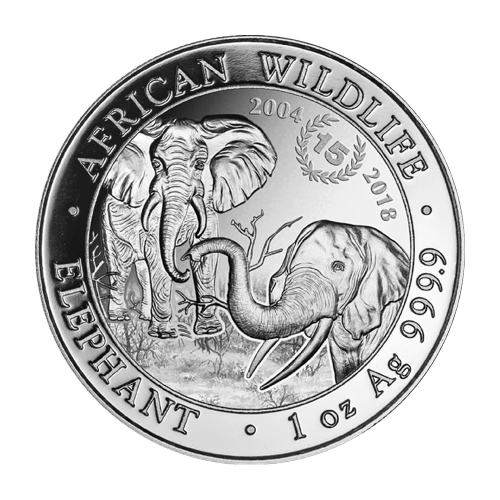 Pièce 1 once d'argent 15e anniversaire de l'Éléphant africain somalien 2018